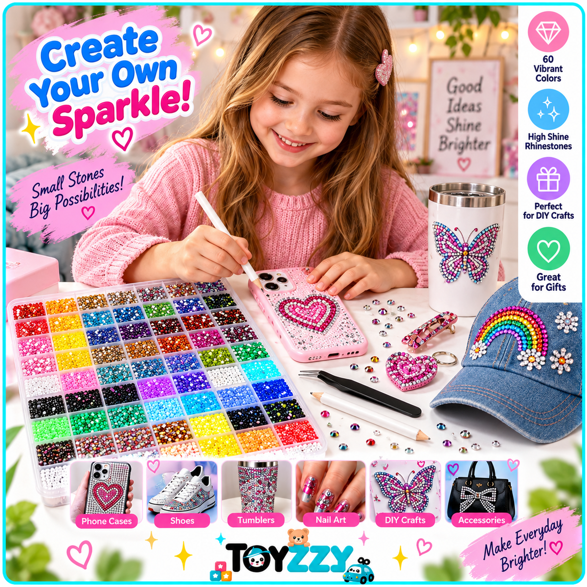 Rhinestone craft kit being used to decorate a sparkling phone case