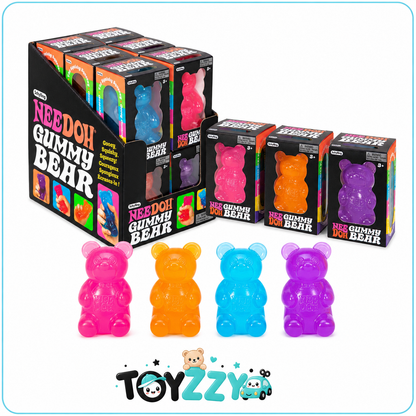 Pink yellow blue and purple NeeDoh Gummy Bear squishy toys