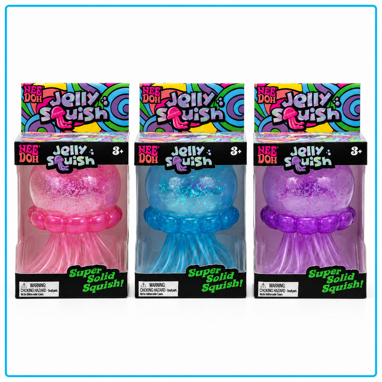 NeeDoh Jelly Squish jellyfish squishy toy in blue pink and purple available at Toyzzy