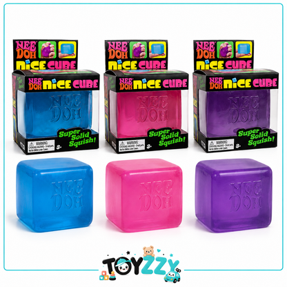 NeeDoh Nice Cube blue pink and purple squishy toys with packaging