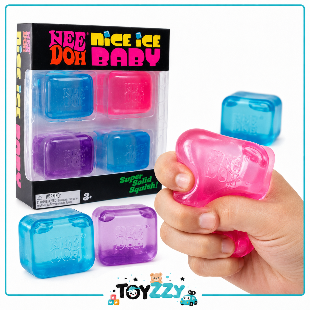 NeeDoh Nice Ice Baby pink mini squishy cube squeezed by hand