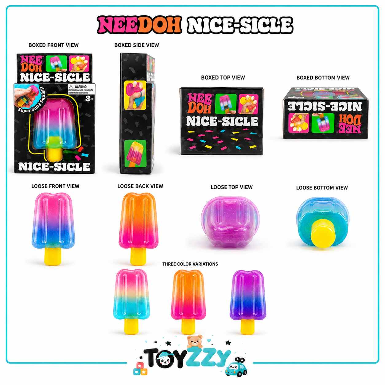 NeeDoh Nice-Sicle front side top bottom and back product views