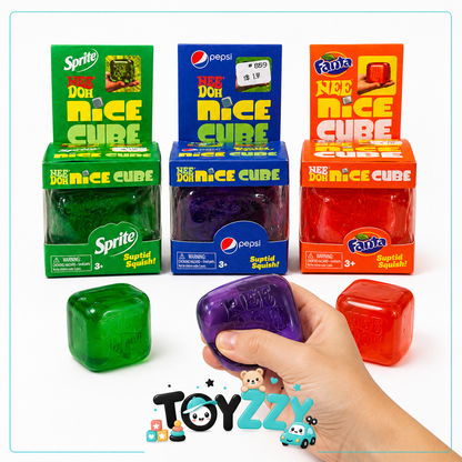 Sprite Pepsi and Fanta Nice Cube squishy toys lifestyle display