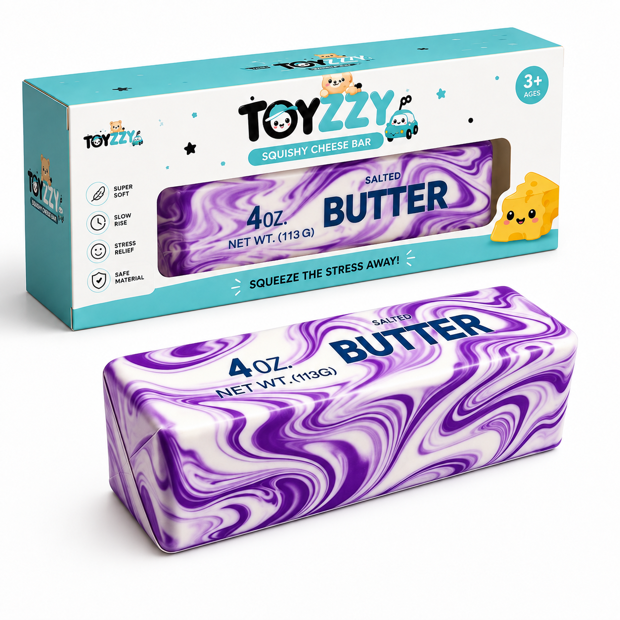 Purple swirl TOYZZY butter squishy toy made from soft slow-rising PU foam