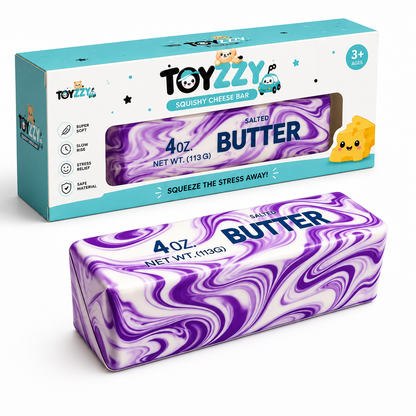Purple swirl TOYZZY butter squishy toy made from soft slow-rising PU foam