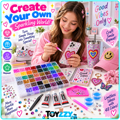 Rhinestone kit being used to create a sparkling custom phone case