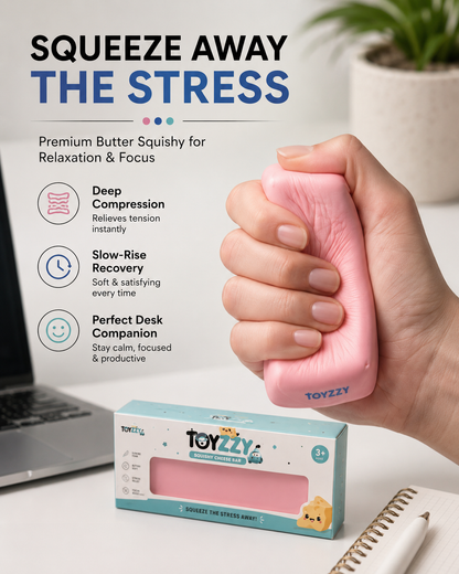 Toyzzy butter squishy featuring realistic print, soft PU texture and slow-rise foam