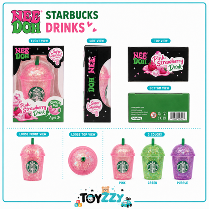 NeeDoh StarBucks drink squishy toy front side top and bottom views 