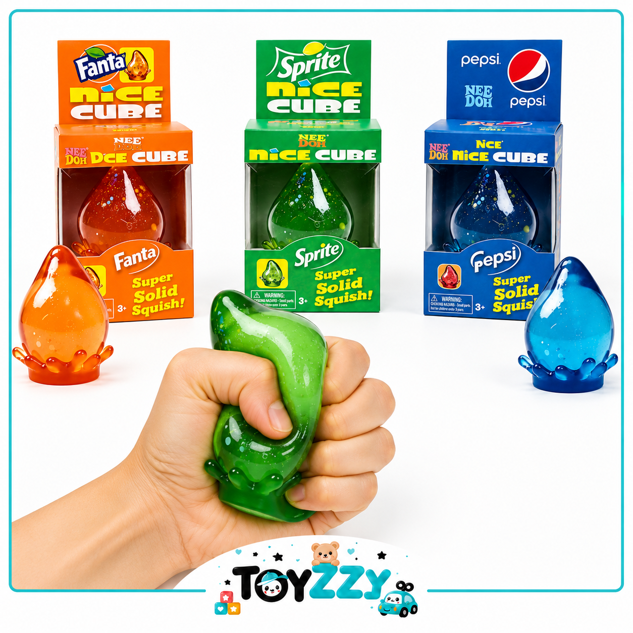 NeeDoh Dream Drop Sprite Collabration squishy sensory toy being squeezed by hand - Toyzzy