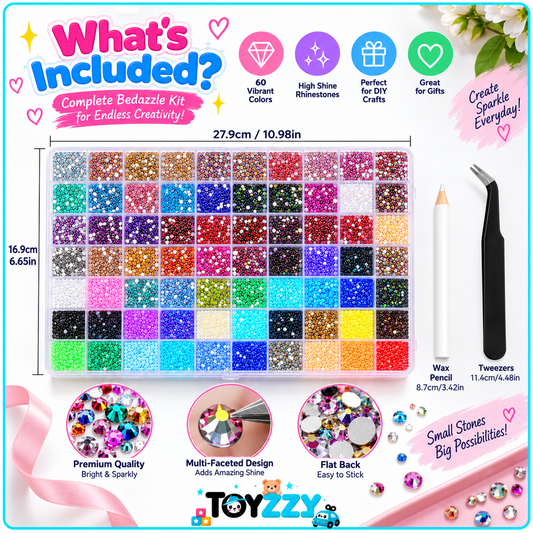 TOYZZY rhinestone kit with colorful gems wax pickup pencil and precision tweezers