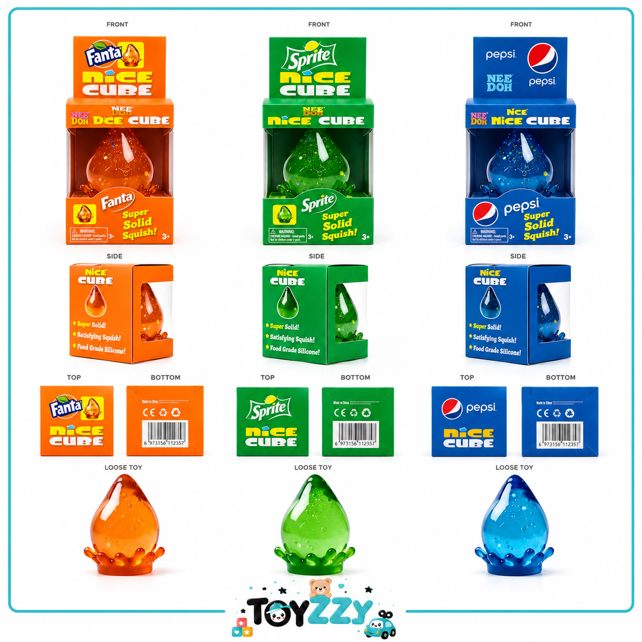 NeeDoh Squishy Dream drop packaging front side top and bottom views - Toyzzy